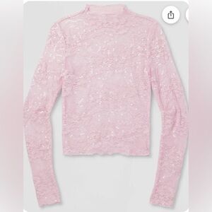Women's Long Sleeve Pink Lace Sequin Top